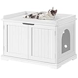 Yaheetech Arenero para Dos Gatos Grandes Madera con Puerta, Casa de Baño Blanco 75,5x51x52,5 cm