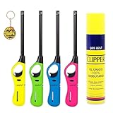 Clipper 4 Encendedores Mecheros Cocina Barbacoa + 1 Botella Gas 300 ml