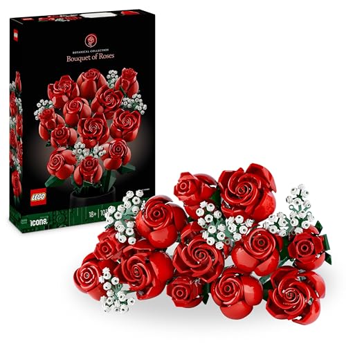 LEGO Icons Ramo de Rosas, Flores Artificiales para Decoración del Hogar