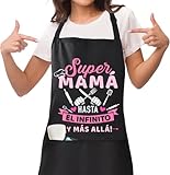Jbniuay Regalo mama - Delantal de mamá negra- Delantal de cocina para mamá Impermeable