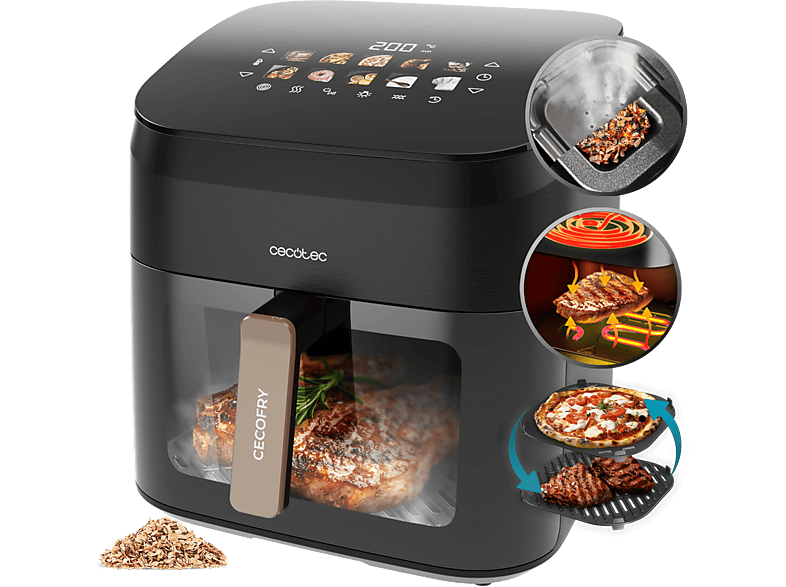 Freidora De Aire - Cecotec Cecofrygrill Smokin 8500, 2200W, 8.5L, 10 Menus, Ahumador