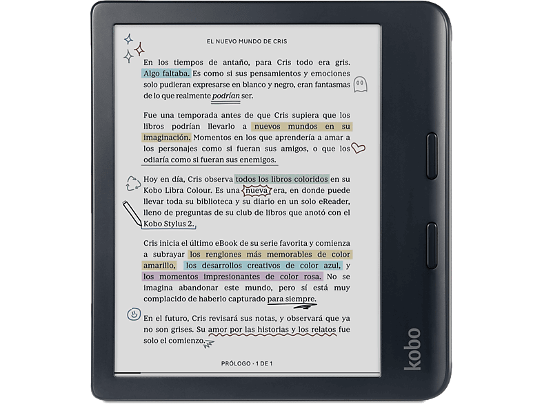 Ebook - Kobo Libra Colour, 7 E Ink Kaleido 3, 32 Gb, Fastglr, Ipx8, Pantalla Color, Negro