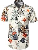 JOGAL - Camisa hawaiana informal floral, manga corta, para hombre, Blanco