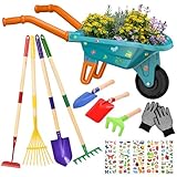Aragallant Set de Jardinería con Carretilla, Herramientas y Guantes para Niños