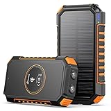 Hiluckey Cargador Solar 26800mAh Batería Externa Inalámbrica Power Bank USB C