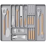 Lifewit Organizador de cubiertos cocina, bandeja expansible con bloque de cuchillos