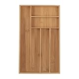 Relaxdays Cubertero Cajón Bambú, Organizador Cubiertos, Separador 6 Compartimentos Cajones