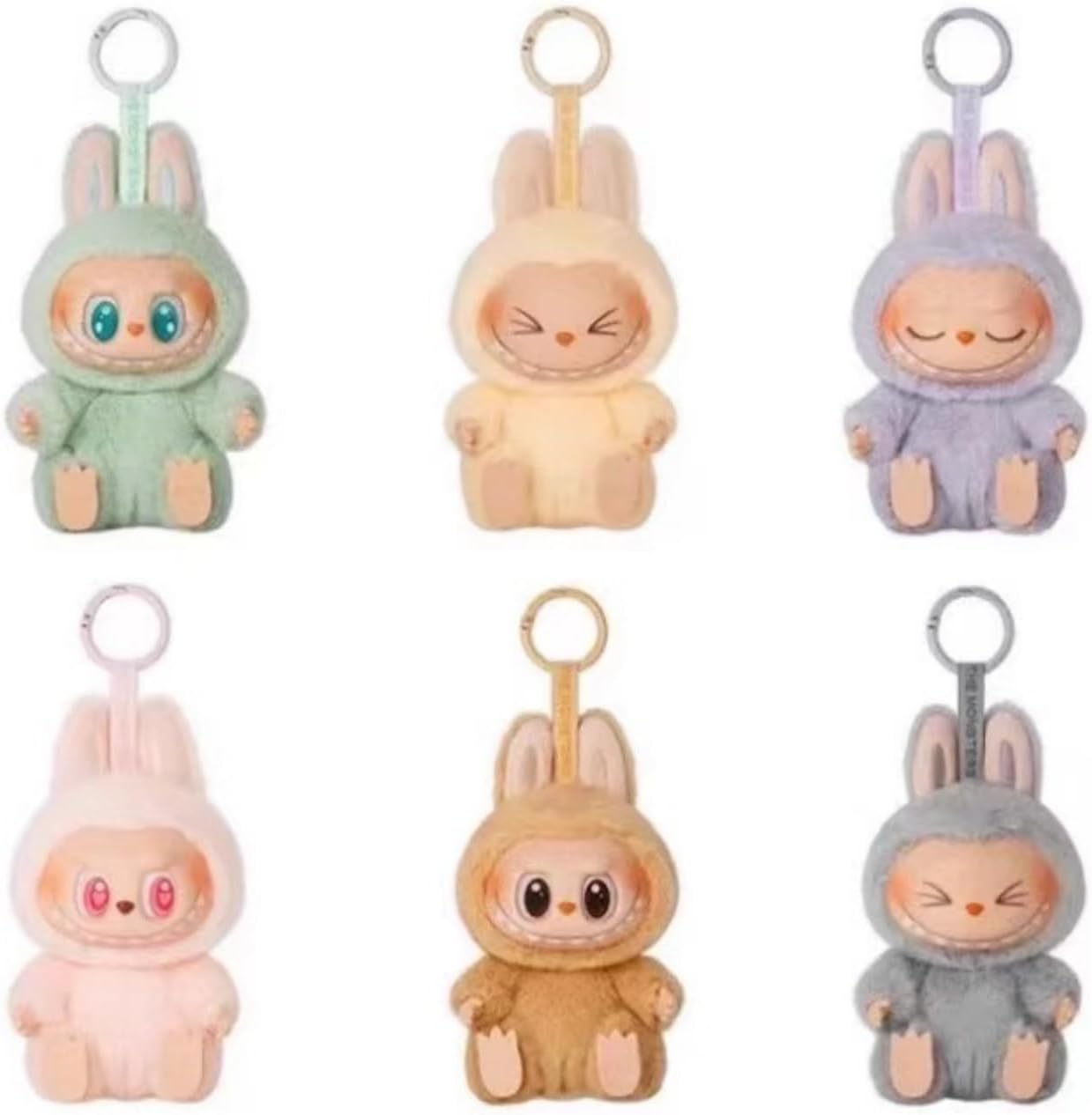Lote de 6 llaveros de peluche Labubu: Llaveros suaves y adorables para decoración.