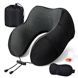 SOMLAW Almohada de viaje para cuello, de espuma viscoelástica con antifaz, tapones y bolsa.