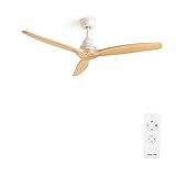 CREATE WINDWOOD Ventilador de techo aspas madera natural con mando 75W Silencioso