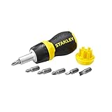 STANLEY 0-66-358, Destornillador con carraca bimaterial porta-puntas + 6 puntas, Cabeza