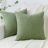 Topfinel Funda Cojin 30x30 Verde Salvia de Pana Decoracion Hogar Sofá Silla