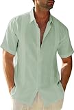 Friptspyg Hombre Camisa de Lino para Manga Corta Estilo Casual y Ajuste Regular