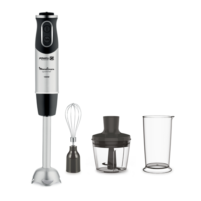 Moulinex Quickchef, Batidora de mano, 1000W, 3 en 1, picadora 500 ml, vaso medidor 800 ml, Inox.