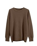 Suéter de punto de cachemira para mujer, suelto, liso, cálido, casual, suéter de punto, marrón
