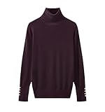 Suéter de punto a rayas de cuello alto, manga larga, con botones, básico, casual, marrón oscuro