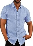 Camisa de Algodón y Lino Manga Corta Ajuste Regular