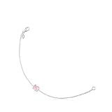 TOUS Pulsera de Plata de Primera Ley para Mujer con Motivo de Oso de Cuarzo Rosa
