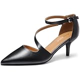Greatonu Zapatos para Mujer, con Puntera Fina, Correa en el Tobillo y tacón Gatito, Negro