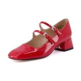 CUSHIONAIRE Zapato de Vestir Twiggy Mary Jane para Mujer + Espuma Viscoelástica, Charol Rojo