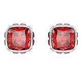 Swarovski Pendientes de botón Birthstone, Talla cuadrada, Julio, Rojos, Baño de rodio