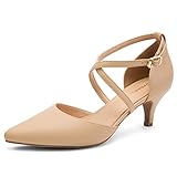 Greatonu Zapatos de tacón para Mujer con Correa en el Tobillo y tacón Gatito, Nude-P