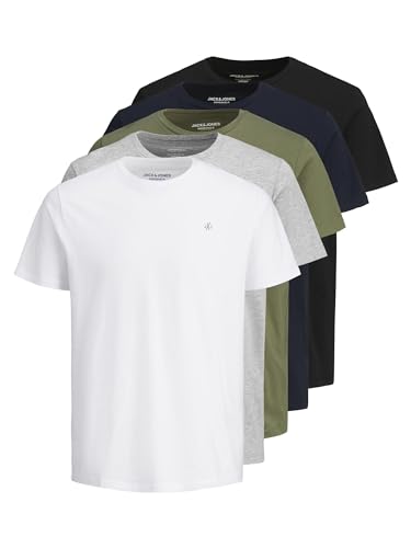 Jack & Jones Male 5er-Pack Logo T-Shirt Camiseta, Blanco, L para Hombre