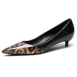 Lutalica W Zapatos de tacón bajo para mujer, de charol, negro mate