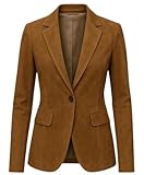 Fancyd Blazer vintage de ante para mujer, blazer de gamuza marrón para mujer, marrón