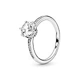 PANDORA Anillo con diseño de corona centelleante transparente de plata de ley