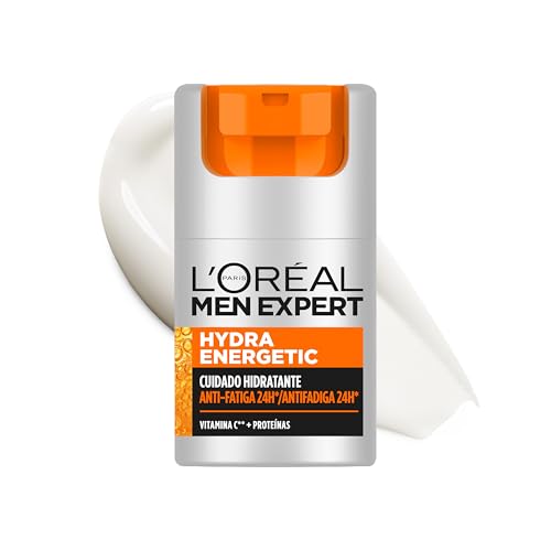 Crema hidratante L'Oréal antifatiga para hombre, con Vitamina C*, Combate ojeras e hidrata la piel