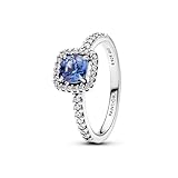 PANDORA Anillo de mujer de plata brillante cuadrado azul 193555C01, 52/16,6, Plata de ley, Cristal