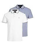 Jack & Jones Jjepaulos Polo Ss 2pk Mp Camiseta, Hombre, Bright Cobalt/Blanco