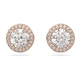 Swarovski Pendientes de botón Constella, Talla redonda, Pavé, Blancos, Baño tono oro rosa