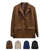 POIOZXD Chaqueta de ante sintético para mujer, para primavera, otoño, con botones, retro, marrón