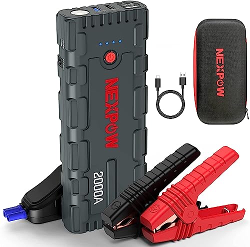 Arrancador de Coches NEXPOW, 2000A para 7.0L de Gasolina o 6.5L de Diésel Led y Carga Rápida