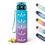 HoneyHolly Botella Agua, 1L, Marcador de Tiempo, Portátil, Water Bottle, Reutilizable