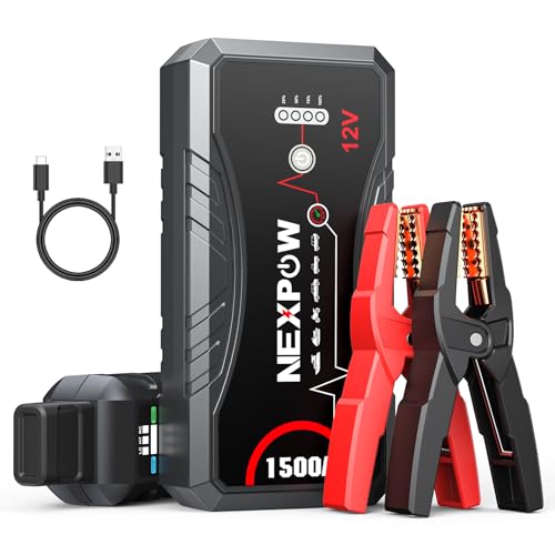 NEXPOW Arrancador de Coches, 1500A Carga Rápida, Pinzas Inteligentes y Linterna LED, Garantía 2 años
