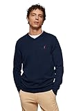 Polo Club Jersey Básico de Cuello Pico Azul Marino para Hombre - Suéter Manga Larga 100% Algodón
