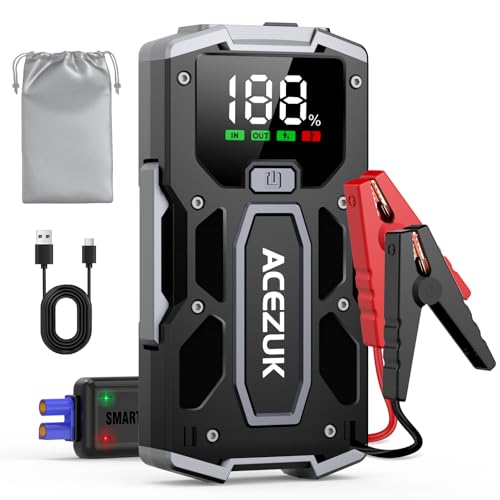 ACEZUK Arrancador de Coches 4500A, 12V - Pantalla LCD, Clips de Seguridad Inteligentes, Luz LED