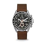 Fossil Reloj para Hombre Decker, movimiento Cronógrafo Cuarzo, 44mm Caja de acero con correa de piel