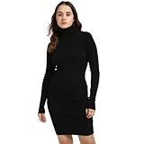 Calvin Klein Vestido Tipo Jersey Mujer Woven Label Tight Sweater Dress con Cuello Vuelto, Negro