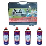 UBOON Pack Hornillo de Gas Individual 2200W con Maletín + 4 Cartuchos de Gas Butano