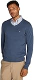 Tommy Hilfiger Jersey Hombre Essential Cotton con Cuello de Pico, Azul (Aegean Sea Heather)