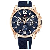 Tommy Hilfiger Reloj Analógico Multifuncional de Cuarzo para Hombres con Correa de Silicona