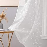 MIULEE Cortinas Bordadas Visillos Translucidos de Dormitorio Dibujo Trigo Cortina con Ojales