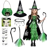 Disfraz Bruja Niña, Disfraz Halloween Niñas, Disfraces Brujas de Sombrero, 7 Piezas Bruja