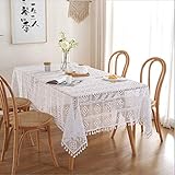BMIDRUT Manteles de Ganchillo de algodón Beige con diseño Vintage Rectangular de Ganchillo
