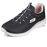 Skechers Summits Lite, Zapatillas Mujer, Black Mesh Light Pink Trim