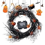 Guirnalda de Halloween con luces para puerta de casa, guirnalda de Halloween con calabaza y luces